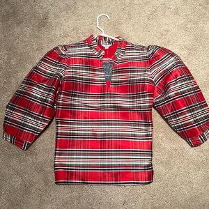 Red plaid holiday shine xl top